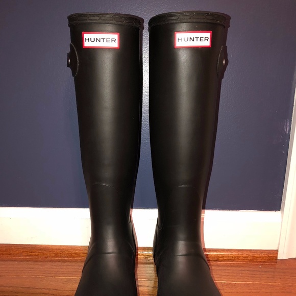 hunter original tall rain boots matte black